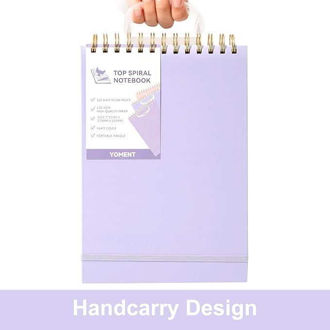 Yoment Top Spiral Notebook, Hardcover Steno Pads, 240 Pages Top Bound Spiral Notebooks, 7"x10" College Ruled Spiral Notepad Left-Handed Notebooks for Work School Office Business,Purple
