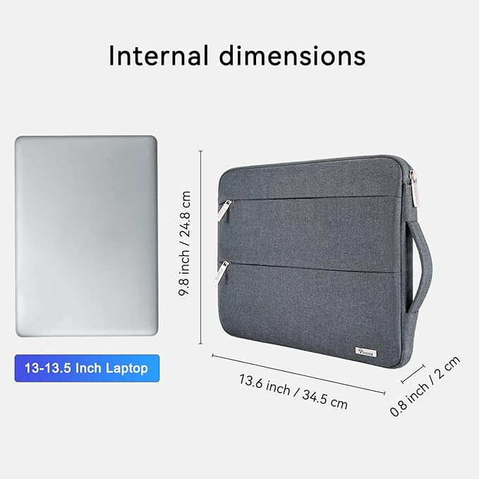 Voova Laptop Sleeve Carrying Case 13 13.6 Inch Compatible with MacBook Air 13 M1/M2/M3/M4, MacBook Pro 13/14, IPad Pro 13, Waterproof Slim Computer Cover Bag, Dark Grey