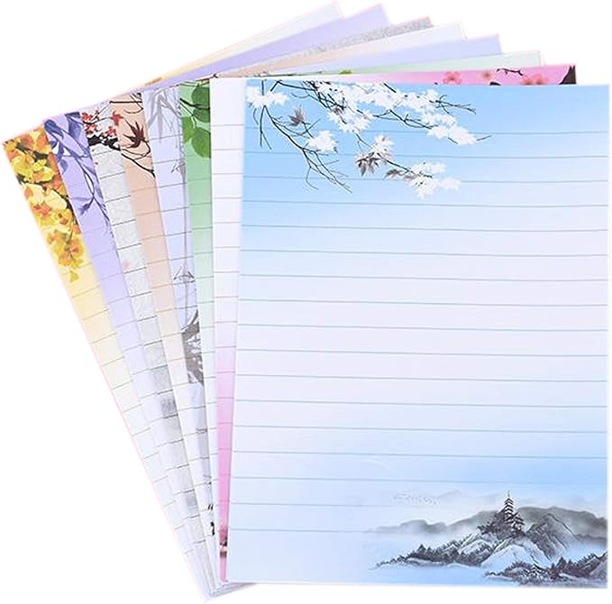 40 Lined Writing Stationery Paper Vintage Retro Design Letter Set, 8 Different Style