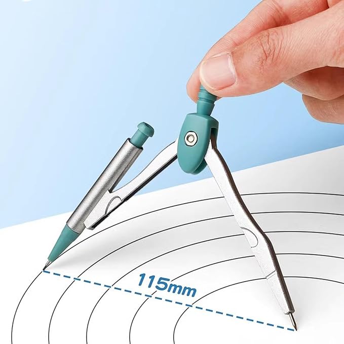 AMONG Drafting Kits Math Geometry Kit Set, 8 Pieces, with Storage Box, Student Supplies Drawing Compasses, Including Protractor, Ruler, Compass, Refill, Pen, Eraser Geometry Tool Set (Color : B)