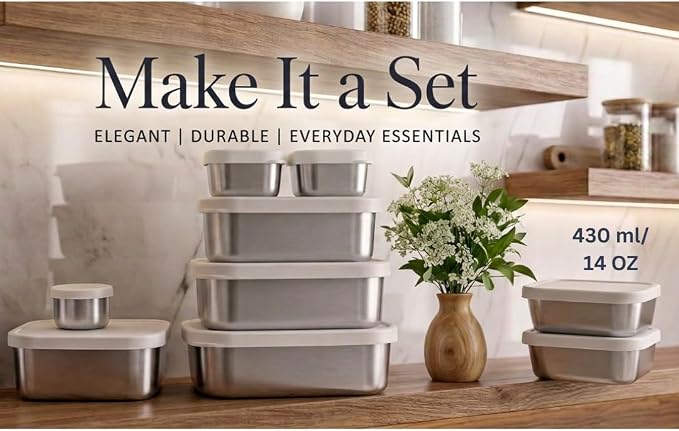 Modaniam Flexibento - Stainless Steel Snack Container Set with Silicone Lids - 2 pack 14 OZ each