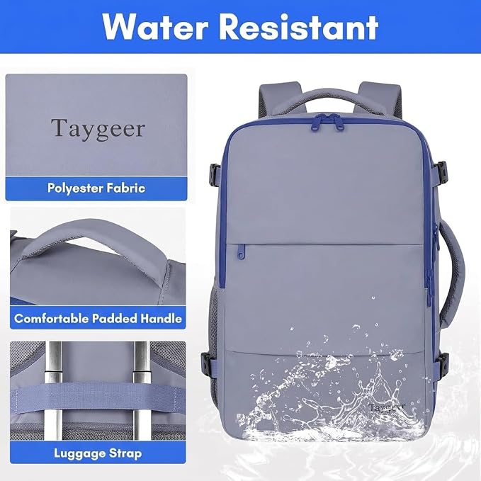 Taygeer Travel Backpack for Women,40L Travel Laptop Mochila Carryon Luggage | College Backpack with Laptop Compartment & Shoe Pouch, Airline Approved Personal Item Bag for Weekender Gym Hiking, Gray Blue