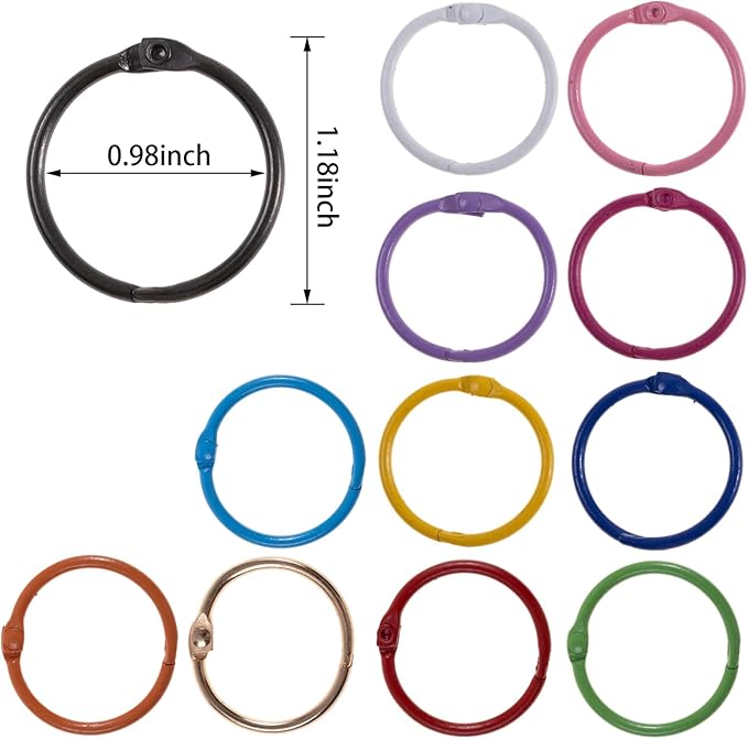 150Pcs Colorful 1 IN Loose Leaf Binder Rings - Versatile Metal Book Rings for Index Cards, Flash Cards, Keychains, and Notebooks in 10 Colors for School, Office, and Home Use