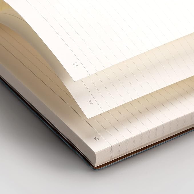 EMSHOI B5 College Ruled Notebook, Large 7.5"x10", 204 Numbered Pages 100GSM Ink-Proof Faux Leather Softcover Lay-Flat Lined Journal for Work Office School Study Writing, LightBlue