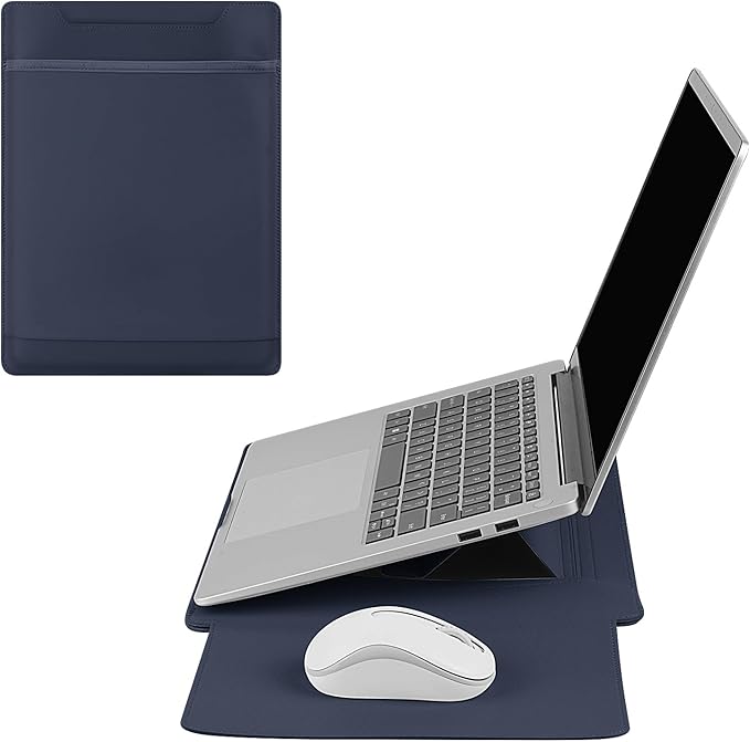 HoYiXi 13.6'' Laptop Sleeve Case Leather Bag with Stand Compatible with MacBook Pro 14/MacBook Air 13(M1 M2)/ASUS Vivobook 14/Dell XPS 13/ASUS Acer Matebook 13 14'' Laptop case,Blue