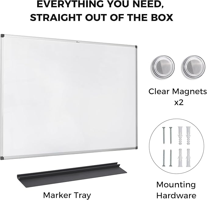 TOWON Magnetic Dry Erase Whiteboard 48 x 36 in, Large White Board for Wall, 4 x 3 Whiteboard with Marker Tray & 2 Magnets, Silver Aluminum Frame for Office, Classroom & Home