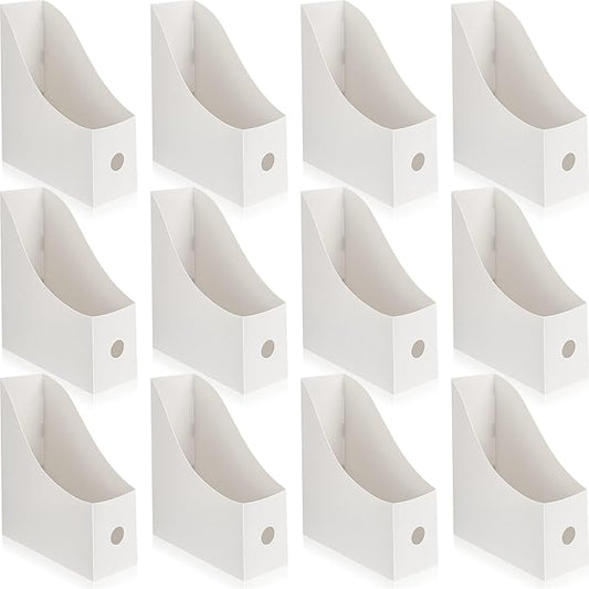 Geyee 12 Pack Magazine File Holder Plastic Desk Organizer Magazine Holder Storage Heavy Duty File Boxes for Home Storage and Office Organization(White)