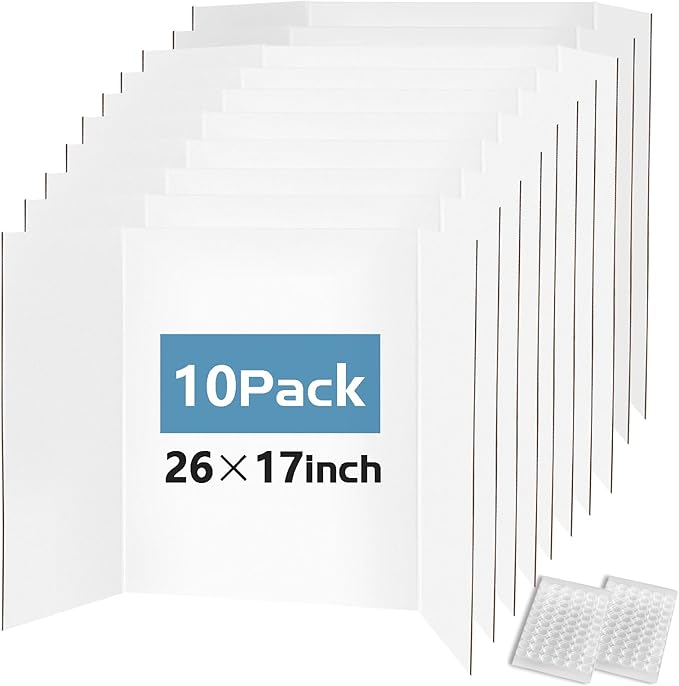 Trifold Poster Board 26"x17", 10 Pack Small Presentation Board for Science Fair Projects, Foldable Display Board for School Projects, Office Presentations and Classroom