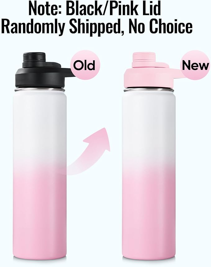 Fijinhom 24 oz Insulated Water Bottle with Handle, 304 Stainless Steel Water Bottles with Wide Mouth, Double Wall Vacuum Sports Water Bottle, BPA Free, Keep Cold and Hot, Strawberry Milk
