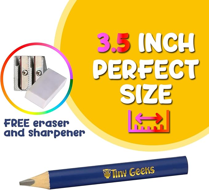 TinyGeeks Jumbo Pencils HB - NEW -12 - Triangle Short Pencils for Kids + Sharpener - Perfect for Preschool, Toddlers and Beginners + Recommended by Teachers & Experts Jumbo black