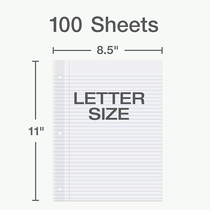 Oxford Reinforced Filler Paper, 8.5 x 11 Inch, College Rule, 3 Hole Punched, Lined Loose Leaf Paper for Ring Binders, 100 Sheets, White (1002097)