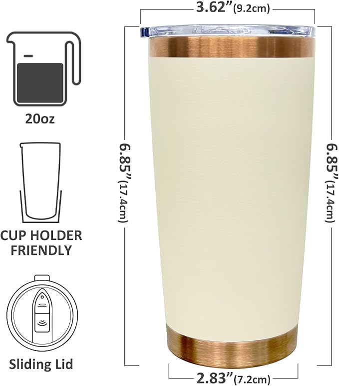 20 oz Tumbler Stainless Steel Tumbler with Lid and Straw, Double Wall Vacuum Insulated Travel Coffee Mug for Laser Engrave, Powder Coated Cup for Hot and Cold Drinks (Cream,1 pack)
