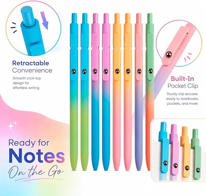 Gel Pens School Office Supplies - 10 Pcs 0.7mm Cute Black Ink Ballpoint, Aesthetic Fine Point Pen, Desk Accessories for Women College Teacher, Pastel Colored Smooth Writing Pen for Journaling Gifts