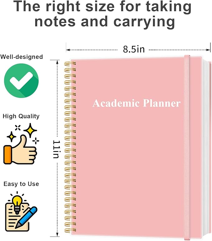 Academic Planner for 2026-2027 or Anytime - Undated Weekly Student Planner For Homeschool, High School, College & Nursing Students, 200 Pages, 8.5" x 11", Pink
