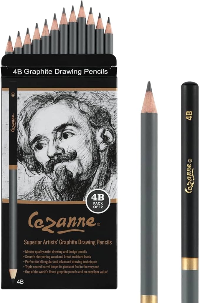 Cezanne Graphite Drawing Pencils Set - 4B, Set of 12 Break-Resistant Graphite Lead, Easy-to-Sharpen Sketch Pencils, Master Artist Quality Graphite Pencils for Technical and Artistic Drawing