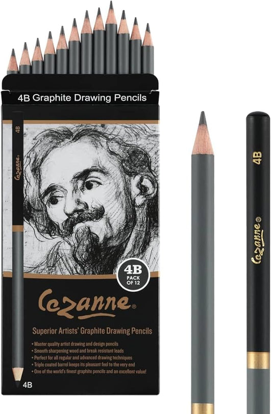 Cezanne Graphite Drawing Pencils Set - 4B, Set of 12 Break-Resistant Graphite Lead, Easy-to-Sharpen Sketch Pencils, Master Artist Quality Graphite Pencils for Technical and Artistic Drawing