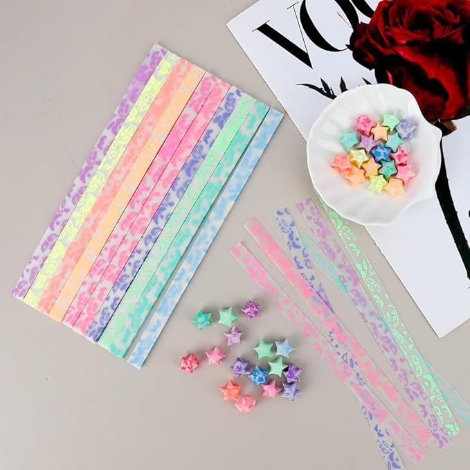 420 Sheets Star Origami Paper, 27 Colors, 8.26 x 0.39 Inches, Rectangular, Uncoated, Origami-Paper, Crafts