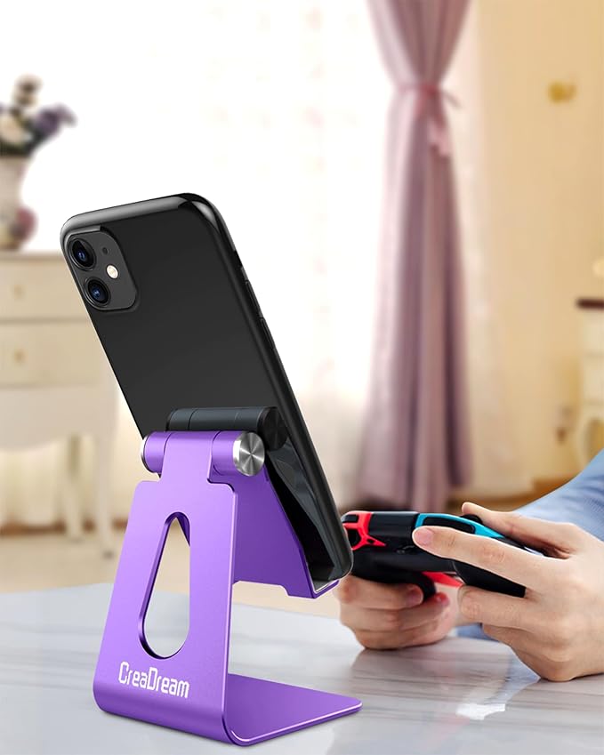 CreaDream Adjustable Cell Phone Stand, Phone Stand, Cradle, Dock, Holder, Aluminum Desktop Stand Compatible with Phone 15 14 13 12 11 Pro Max Plus SE, Accessories Desk, All Mobile Phones-Dark Purple