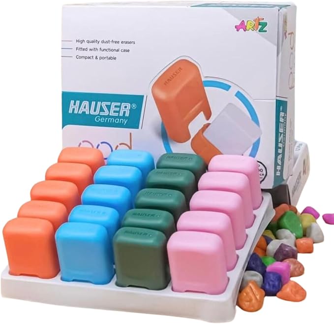 Hauser Pod Erasers – Pack of 10 Soft & Non-Dust Erasers | Smooth Clean Erasing for School, College & Office | Ideal for Pencils | Student Stationery Essentials