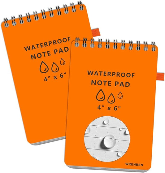 Medium Size Weatherproof Top Spiral Notebook for Outdoor Field, 100 Pages Waterproof Stone Paper Universal Pattern, Hard Cover with Inch Scale(4" x 6", Orange)