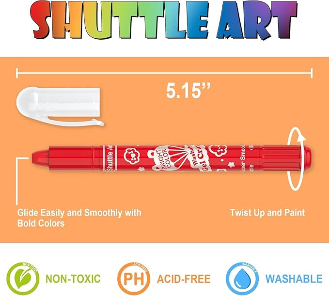 Shuttle Art 24 Colors Gel Crayons for Toddlers, Non-Toxic Crayons Set for Kids Children Coloring, Crayon-Pastel-Watercolor Effect, Ideal for Paper (Pack of 2)