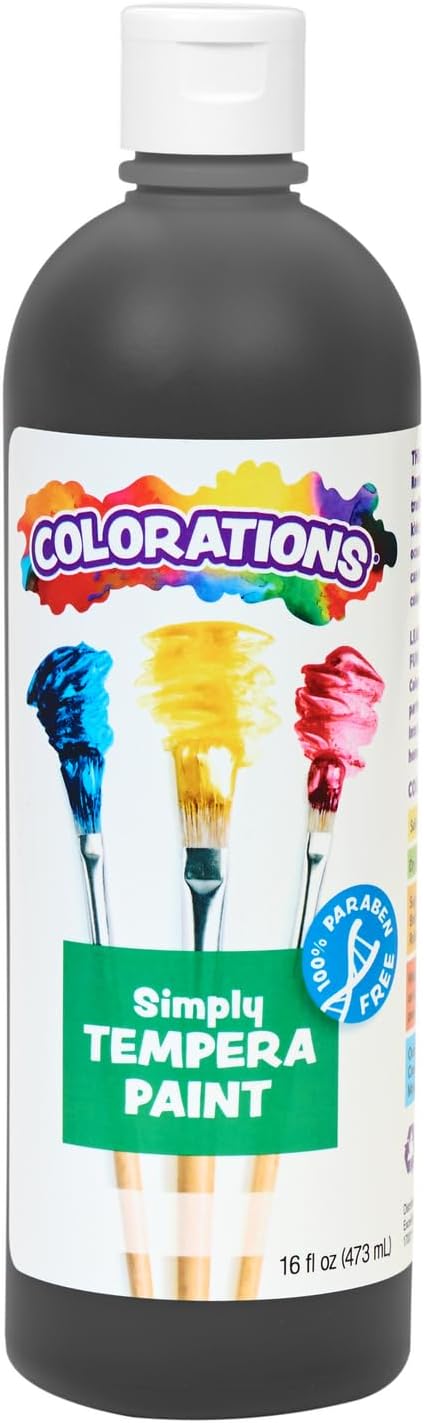 Colorations Paraben-Free Tempera Paint for Kids - Black, 16 Ounce Bottle, Non-Toxic and Made in The USA