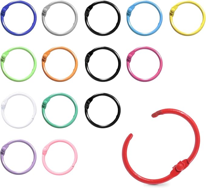 15 Pack 1 Inch Office Book Rings Binder Metal Paper Binding Ring Small Flash Card Rings Key Chain Clip for Index Card, School, Keychain, Keyrings, Assorted Color, 25mm