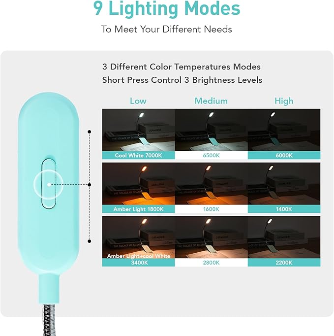 VAVOFO Rechargeable Book Light, Blue Light Blocking, Amber 1600K Clip On Reading Light, Eye Care 7 LEDs Kids Book Light for Reading in Bed with Power Indicator for Bookworms (Green)