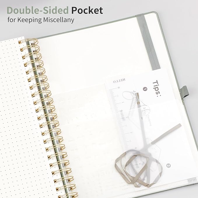 EMSHOI Dotted Journal Spiral Notebook - 300 Pages, A4 Hardcover Leather, 100 GSM Thick Dot Grid Notebook for Women Men Work Writing, Journaling, Drawing, 8.27" x 11.2", Light Green