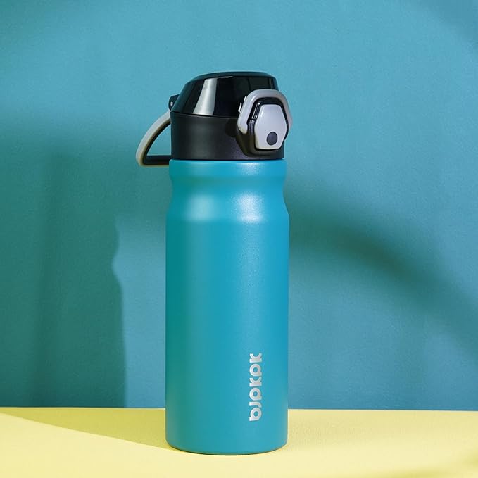 BJPKPK 18oz Insulated Water Bottle with Straw Stainless Steel Double Wall Water Bottles BPA Free Leak Proof Thermal Flask with Lockable Flip Lid and Soft Silicone Spout,Laguna