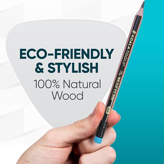 KOALA TOOLS | Bear Claw Pencils 1-Pack (6 Pencils) - Fat, Thick, Triangular Grip, Extra-Dark 6B Graphite Core with Eraser - Suitable for Kids, Art, Drawing, Drafting, Sketching & Shading