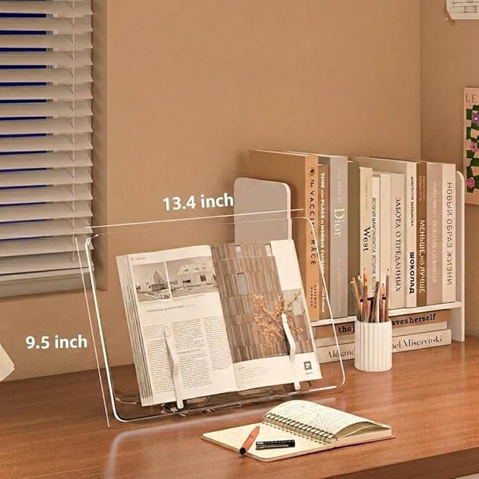 Acrylic Book Stand for Reading, Adjustable Book Holder & Tablet Stand, Portable Page Holder for Cookbooks, Textbooks, Notebooks, Recipes (M (9.4 * 13.4 inch))