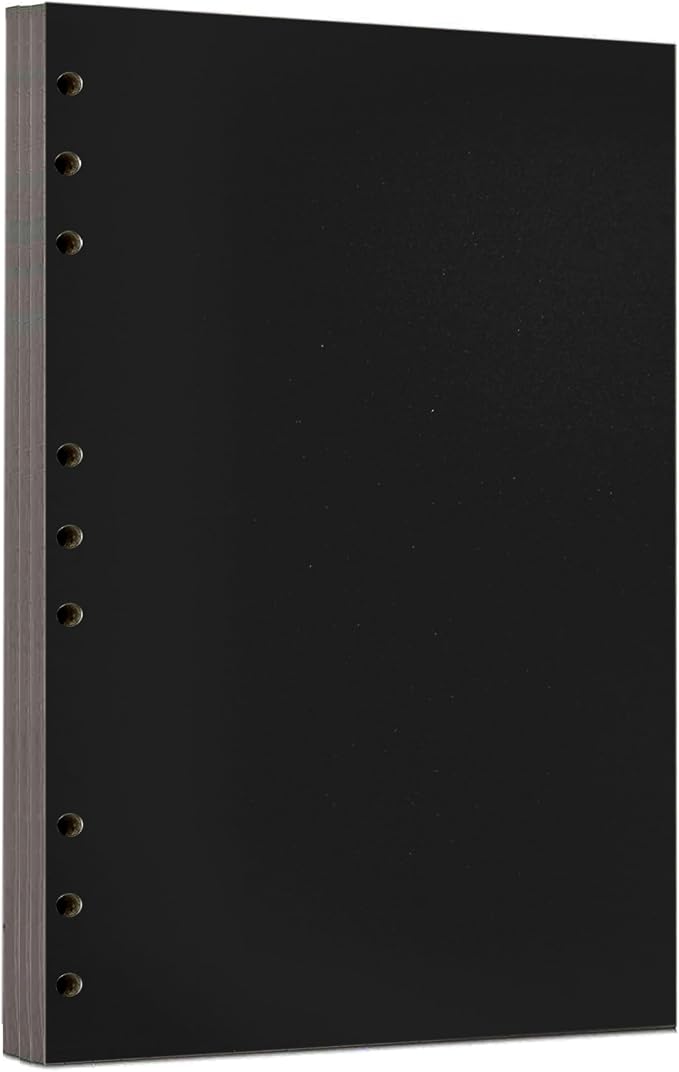 Zelten 1 Pack B5 9 Hole 30 Sheets/60 Pages Black Cardstock Loose Leaf Punched Paper Refills Paper for Binder Personal Organizer Diary Notebook Refillable Planner