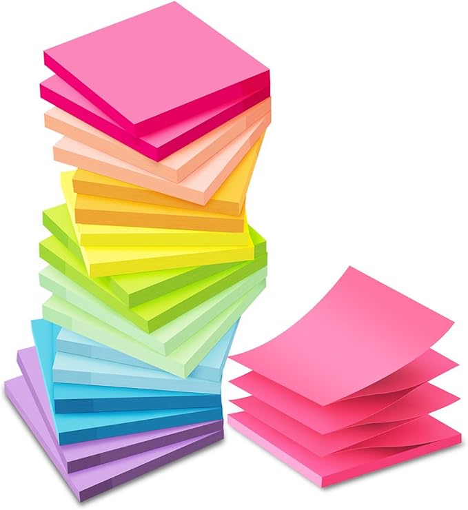 (18 Pack) Pop Up Sticky Notes Refill,3x3 in Popup Notepads,Accordion Stickies Super Sticking Power,Office School Memo Note Pads Bright Colors,Post on Windows Doors,Recyclable,Easy to Write on