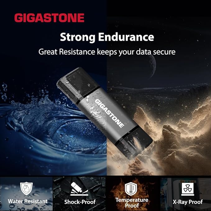 GIGASTONE 256GB Dual Flash Drive, Z40 USB 3.2 Gen 1, 2-in-1 Type-A & Type-C, 100MB/s Ultra Fast, Head Cap Design, Plug & Play for Smartphone/PC/Mac/TV/Car Audio, USB 2.0/3.0/3.1 Compatible