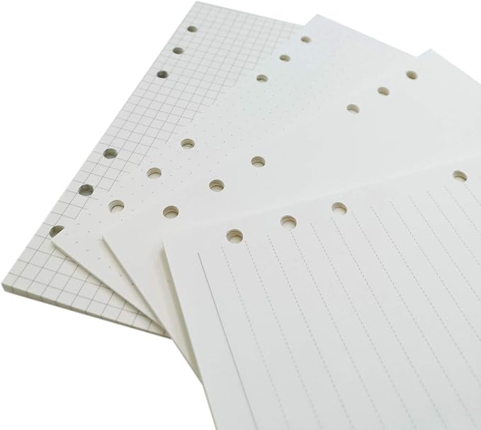 Zelten Refills/Loose Leaves for A6 Cover Ring Binder/Personal Organizer/Planner(A6 6 Holes, Ruled, Dotted, Blank, Squared 4 in 1)