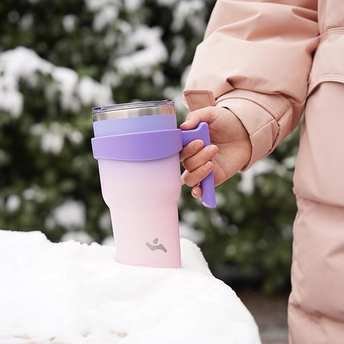 Konokyo 40 oz Tumbler with Handle and 2 Straw 2 Lid, Insulated Water Bottle Stainless Steel Vacuum Cup Reusable Travel Mug,Pastel Sunset