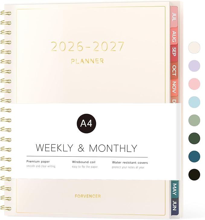 Forvencer Academic Planner 2026-2027, Weekly & Monthly Calendar Planner, July 2026-June 2027, 8.5" X 11", Daily Agenda Book, Flexible Cover Notebook, College School Teacher Organizer A4, Off-white