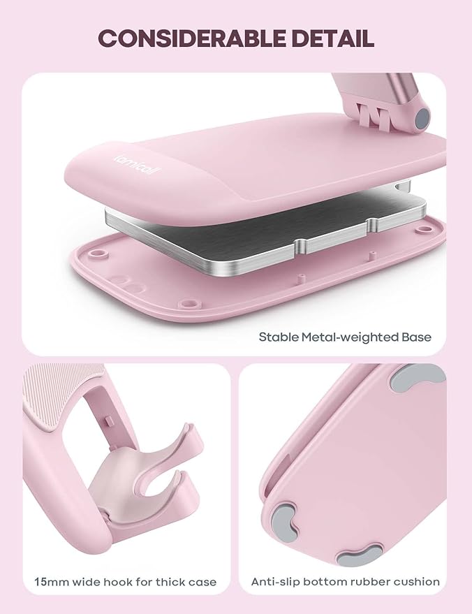 Lamicall Pink Phone Holder, Desk Accessories - Rose Gold Pink Office Cell Phone Holder, Desktop, Office Desks Accessories, Desk iPhone Decor Gifts for Women, for Mothers Day, 4-8'' Phone
