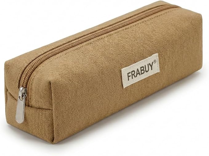 Canvas Pencil Case Pouch – Multipurpose Pen Bag Stationery Brown | Heavy-duty canvas, smooth alloy zipper, cute organizer for girls and boys, ideal for stationery, cosmetics, tech gear