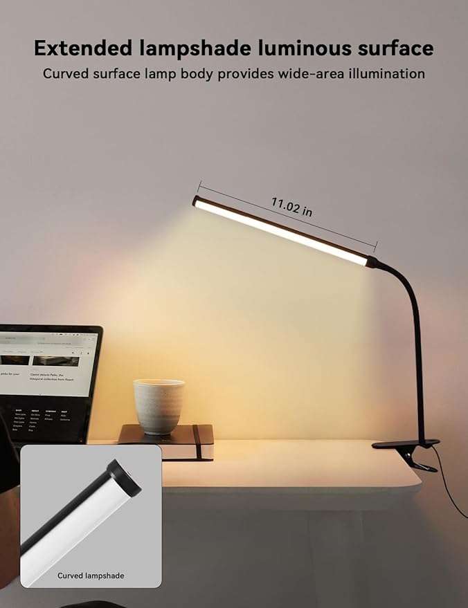 2 Pack LED Desk Lamp with Clamp,Eye-Friendly Clip on Lights for Home Office Study Reading,3 Modes 10 Brightness,Long Flexible Goose-Neck,Swing Arm Architect Task Table Lamps USB Usage