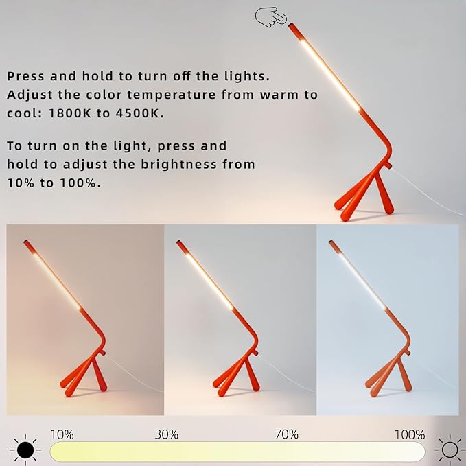LED Creative Desk Lamp with USB Tybe-c Stepless Dimmable Eye Caring Desk Light for Home Office Bedroom Bedside College Dorm, Reading Lamp,Decorative Gift Table Lamp Red Orange