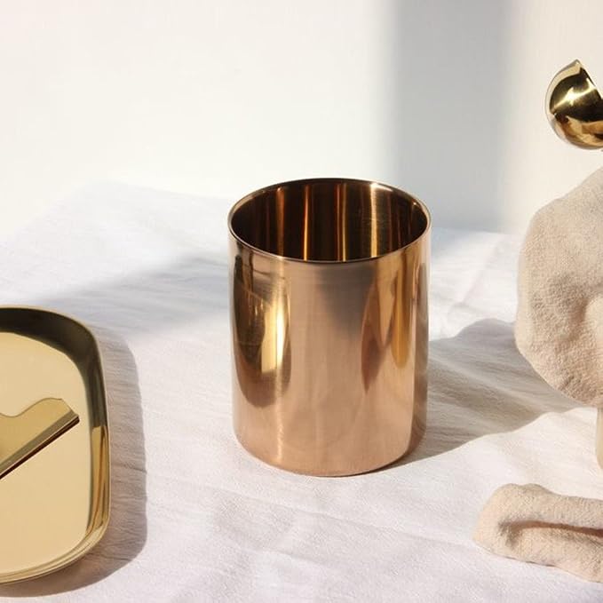 Rose Gold Pen Holder Glossy Stainless Steel Pencil Cup for Desk Organizers Multi Use Makeup Brush Holder Flower Vase Mini Pot Decor