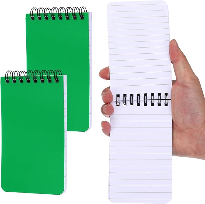 PATIKIL 3x5" Pocket Sketchbook, 2 Pcs Top Spiral Notebook Mini Lined Notebook Memo Pads 80GSM 60 Sheets/120 Pages Hard Cover Portable for Office Outdoor Travel Journal Draw, Grass Green