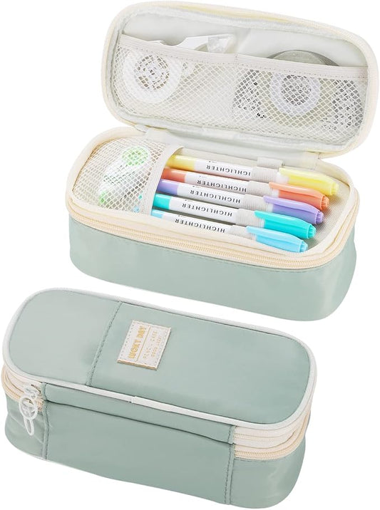 Dugio Large Pencil Case for Girls Kids Teens Big Zipper Pencil Pouch Green | Organizer Pencil Bag Aesthetic Cute Pen Pencil Box Back to School Supplies, Large Capacity Design, Durable Metal Zipper