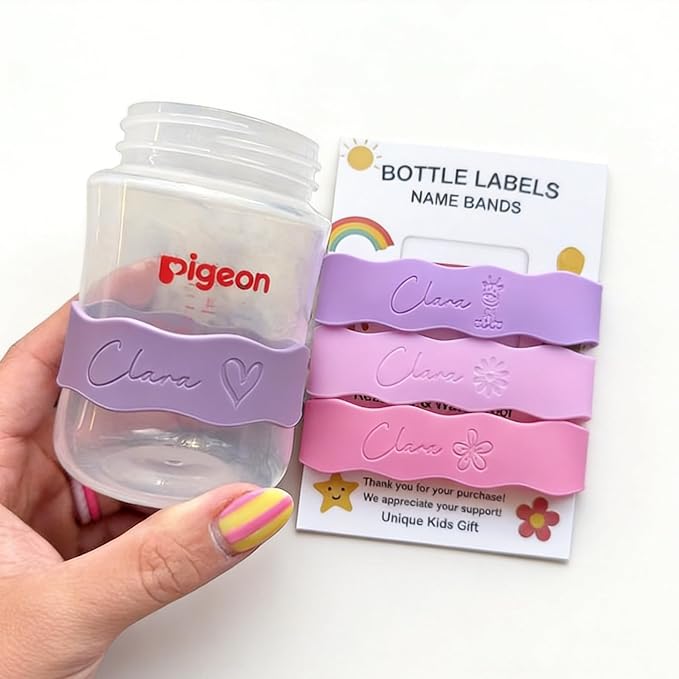 4 Piece Personalized Water Bottle Labels Custom Name Labels for Daycare, Reusable Water Bottle Bands for Kids, Baby Bottles & Tumblers
