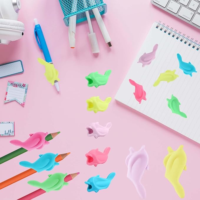 Notoke 30PCS Cute Dolphin-Shaped Silicone Pencil Grips for Handwriting, Assorted Multicolor Writing Aid Grips, Handwriting Training Tool for Adults, Posture Correction Tools
