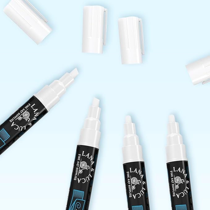 LANA & LUCA Liquid Chalk Marker Pen - White Dry Erase Marker - Chalkboard Markers for Signs, Windows, Blackboard, Glass - Reversible Tip (6mm, 20 Pack)