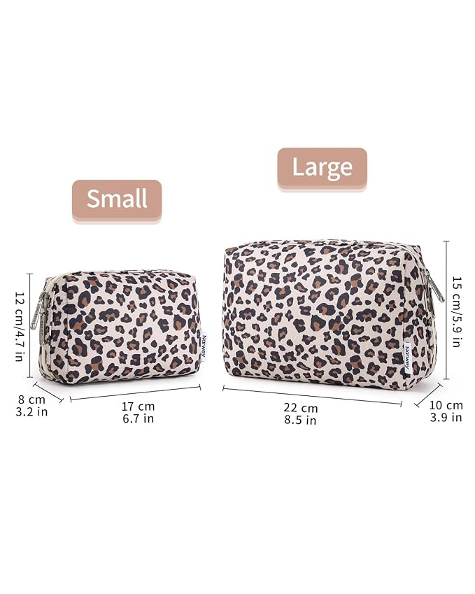 Narwey Cute Cheetah Makeup Bag Travel Cosmetic Bag Organizer Toiletry Bag Make Up Bags with Compartments for Women Girls (Large, Beige Leopard)