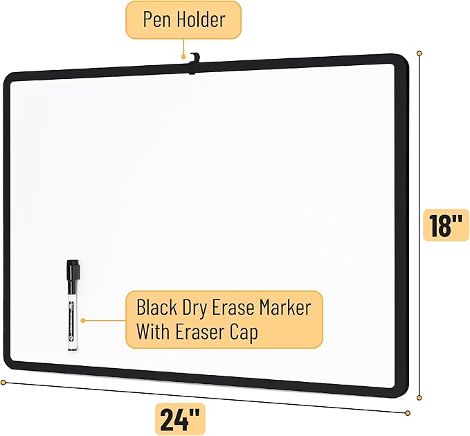 Mr. Pen- Magnetic Whiteboard Dry Erase, 18x24 Inches, Dry Erase Board with Black Fine Point Marker, Magnetic White Board for Students, Home, Office and Classroom